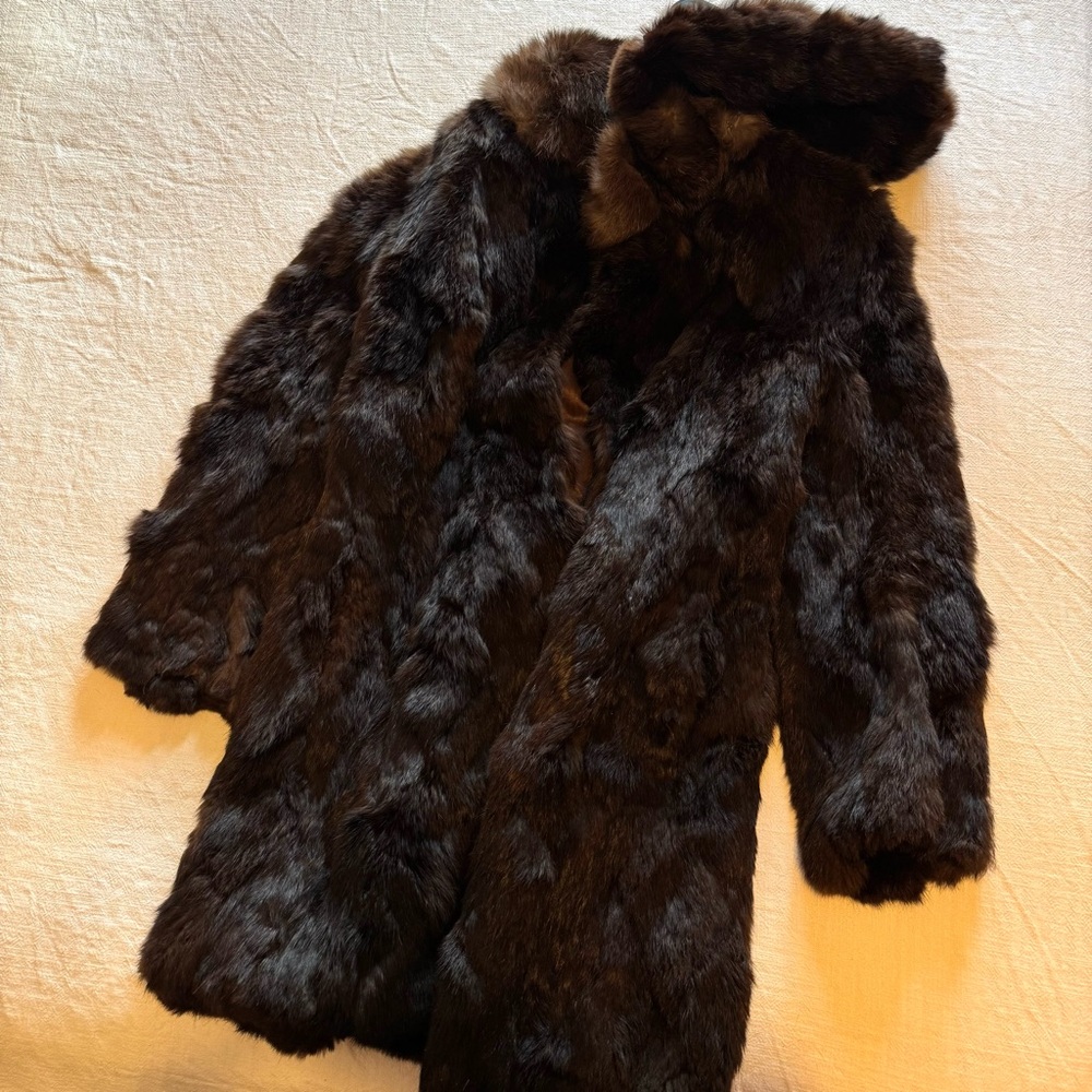Dark Brown Genuine Rabbit Fur Coat